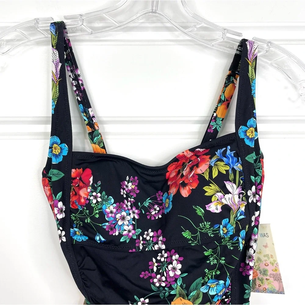 JOHNNY WAS Fay Floral Boho Black One Piece Swimsuit NEW Size XS